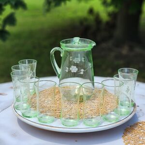 Uranium Glass Pitcher and Glass Set